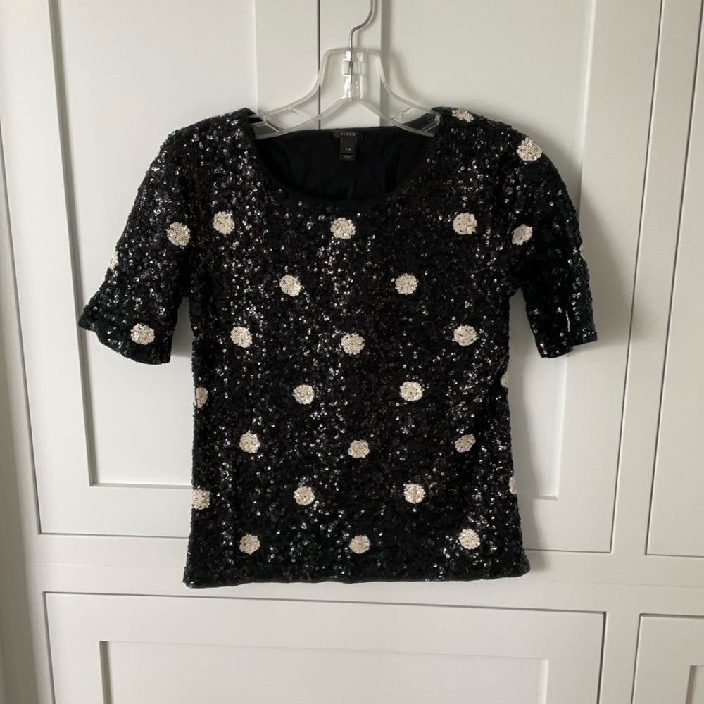 J. Crew Black and White Sequin short Sleeve Top
